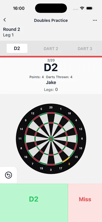 Screenshot of DartsOn doubles practice game